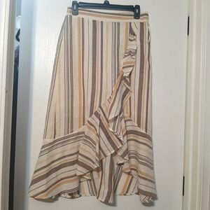 Chances Striped High-Low Skirt Cream Beige Linen Blend Small